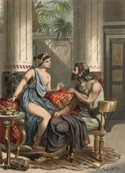 Sophonisbe, épouse du roi Syphax et reine de Numidie (235-203 av. J.-C.). Dans "El Culto de la Hermosura" de Juan Justo Huguet, Molinas Hermanos éditeurs