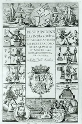 Page de titre de Descripcion de las Indias Ocidentales par Antonio de Herrera y Tordesillas, édition de Madrid, 1725