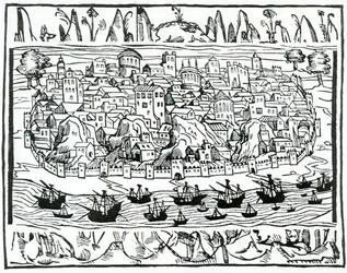 Vue de Lisbonne du Libro de Grandezas y cosas Memoralder de Espana par Pedro Medina, 1548