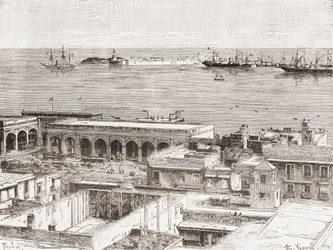 Vue de Veracruz et du fort San Juan de Ulúa, Mexique