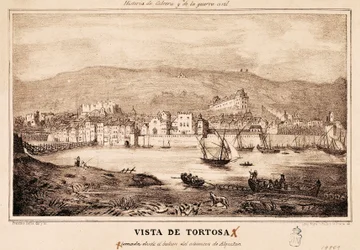 Vue de la ville de Tortosa en Espagne, dans "Historia de Cabrera y de la Guerra Civil" par Damaso Calbo y Rochina de Castro