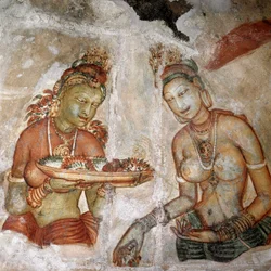 Vue de la servante (fresque du rocher du lion, Ve siècle)
