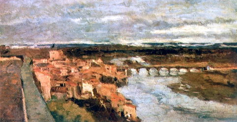 Paysage avec village et pont, vers 1855-1892