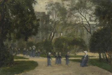 Nonnes et écolières dans les jardins des Tuileries, Paris, années 1870-1880