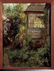 Une maison de campagne. La terrasse. Peinture de Stanislav Yulianovich Zhukovsky (1873-1944), huile sur toile. Art russe, fin 19e-20e siècle. State Tretyakov Gallery, Moscou