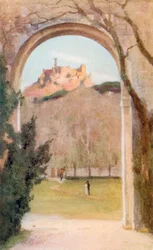 Le palais de Pena depuis Seteais (lithographie couleur)
