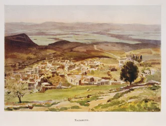 Aquarelle de Stanley Inchbold, représentant Nazareth en Palestine 1906
