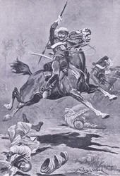 Les 9e lanciers à Delhi, 1857, illustration de British Battles on Land and Sea, 1915
