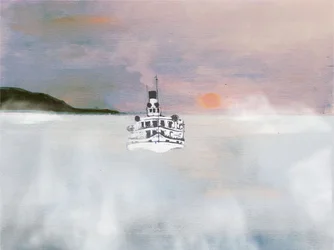 Bateau blanc sur une eau brumeuse
