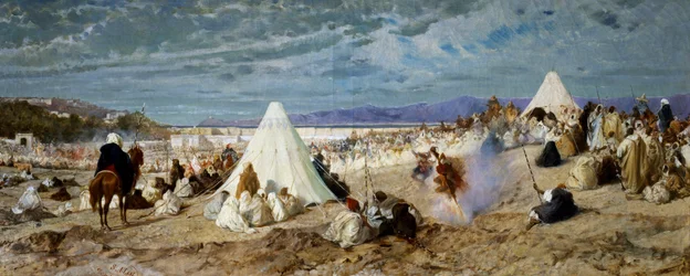 Célébration de Mohammed à Tanger, peinture de Stefano Ussi (1822-1901), huile sur toile, 48,5 x 117,5 cm