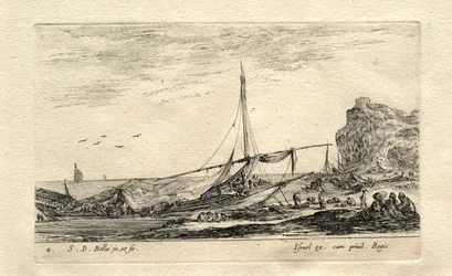 Une galère sur le rivage couverte d