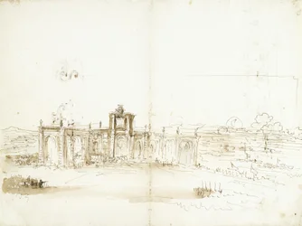Vue du port de Livourne avec un bâtiment portant les armoiries des Médicis [recto] ; vue du port et deux études d