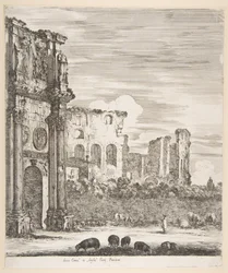 Arc de Constantin et Colisée avec des moutons paissant au premier plan, de « Six grandes vues, quatre de Rome et deux de la Campagne romaine » (Six grandes vues, dont quatre de Rome et deux de la Campagne romaine)