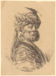 Homme barbu avec turban, de trois quarts vers la droite