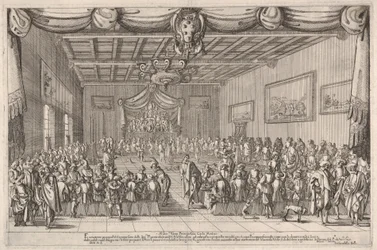 Banquet des Piacevoli, armoiries des Médicis en haut au centre