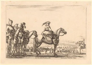 Commandant à cheval, avec la cavalerie derrière lui, feuille n° 3 de la série « Personnages divers »