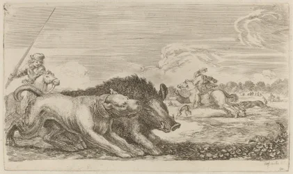 Sanglier chassé par un chien