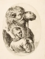 Garçon tenant un chameau par la bride, de Plusieurs Têtes Coiffées à la Persienne, pub. c. 1650