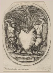 Cartouche formé par une peau de tigre flanquée de deux centaures, 1647