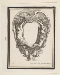 Cartouche avec canard et nymphes