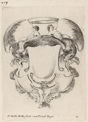 Cartouche avec des aigles et deux enfants tenant une couronne