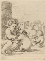 Enfant jouant avec un chien