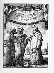 Frontispice du Dialogue sur les deux principaux systèmes du monde par Galileo Galilei, 1632