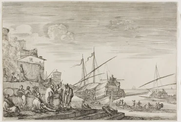 Vues du port de Livourne : Maisons surplombant un port