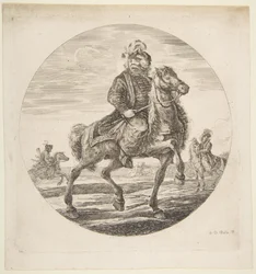 Cavalier hongrois chevauchant vers la droite, autres cavaliers en arrière-plan, ca. 1651