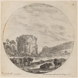 Paysage avec des ruines antiques