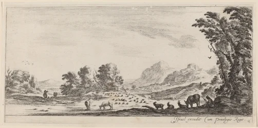 Paysage avec berger gardant son troupeau
