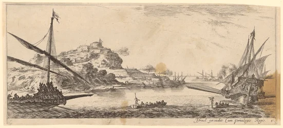 Baie avec deux galères et deux bateaux