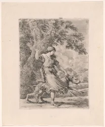 Nymphe tenant un grand chien par le collier, connue sous le nom de La belle chasseresse