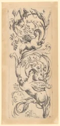 Panneau ornemental avec trois sphinx, planche 3 de la série « Ornements ou grotesques »