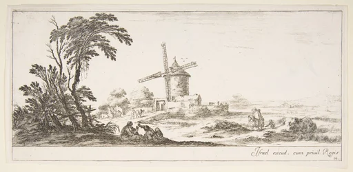 Une famille au centre, diverses figures et chevaux au milieu, vers 1641