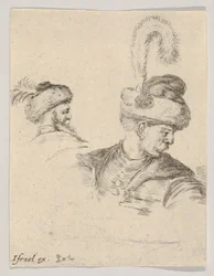 Planche 11 : un buste polonais de profil, tourné vers la droite, une autre tête polonaise vue de..., vers 1649
