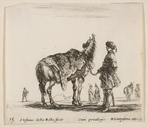 Planche 15 : un noble polonais, de dos, tenant son cheval couvert de peau de léopard..., vers 1644-47