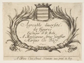 Planche 1 : Deux palmiers et un blason encadrent le titre et la dédicace, page de titre pour 