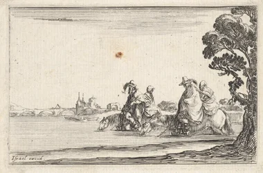 Deux cavaliers avec des femmes derrière eux, vers 1642