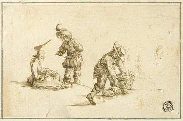Mère et enfant au repos, et deux hommes, l