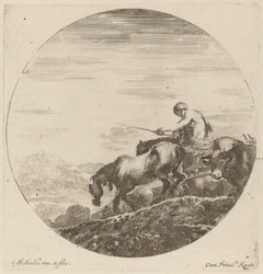 Berger à cheval conduisant un troupeau d