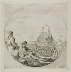 Chantier naval avec deux marins