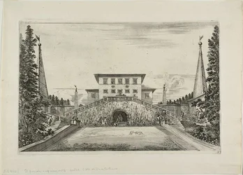 Façade sud de la villa et la grande prairie, des Vues de la Villa Pratolino