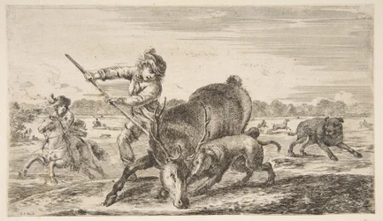 Cerf aux abois, de Chasses à différents animaux, vers 1654