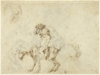 Étude pour une famille de satyres marchant (recto); Esquisses de cinq vases décoratifs (verso)