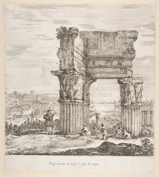 Le Temple de Vespasien et le Forum Romain, de Six grandes vues, quatre de Rome