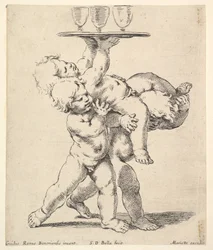 Trois enfants portant un plateau, vers 1638