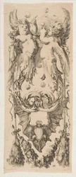 Deux enfants ailés avec des corps se transformant en ornement soufflant des bulles, vers 1653