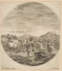 Deux femmes traversant un ruisseau, vers 1646