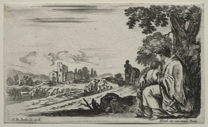 Diverses figures et paysages : une pauvre nourrice assise sous un arbre